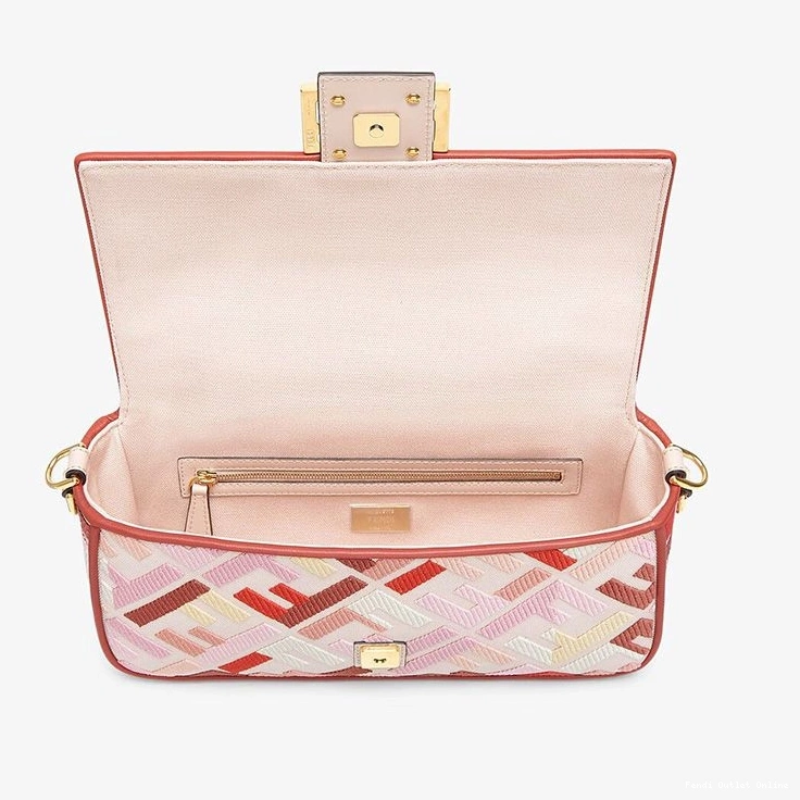 Cheap In Baguette Canvas Pink Bag FF Fendi Red Medium Motif 0824